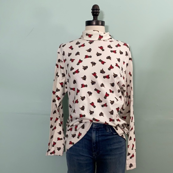 Vintage Tops - Vintage Schnauzer Printed Turtleneck Long Sleeve Top